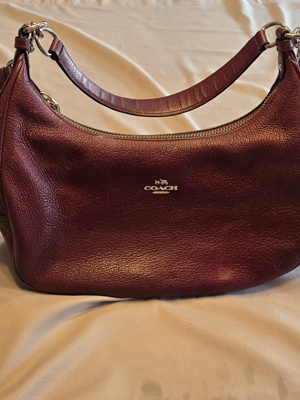 Coach Pebbled Leather Shoulder Bag in Wine